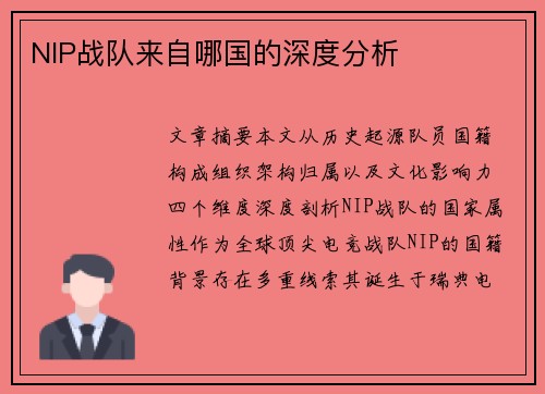 NIP战队来自哪国的深度分析